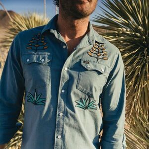 NWT Howler Brothers Men Crosscut Deluxe Embroidered Snap Shirt Atlantic Blue XXL